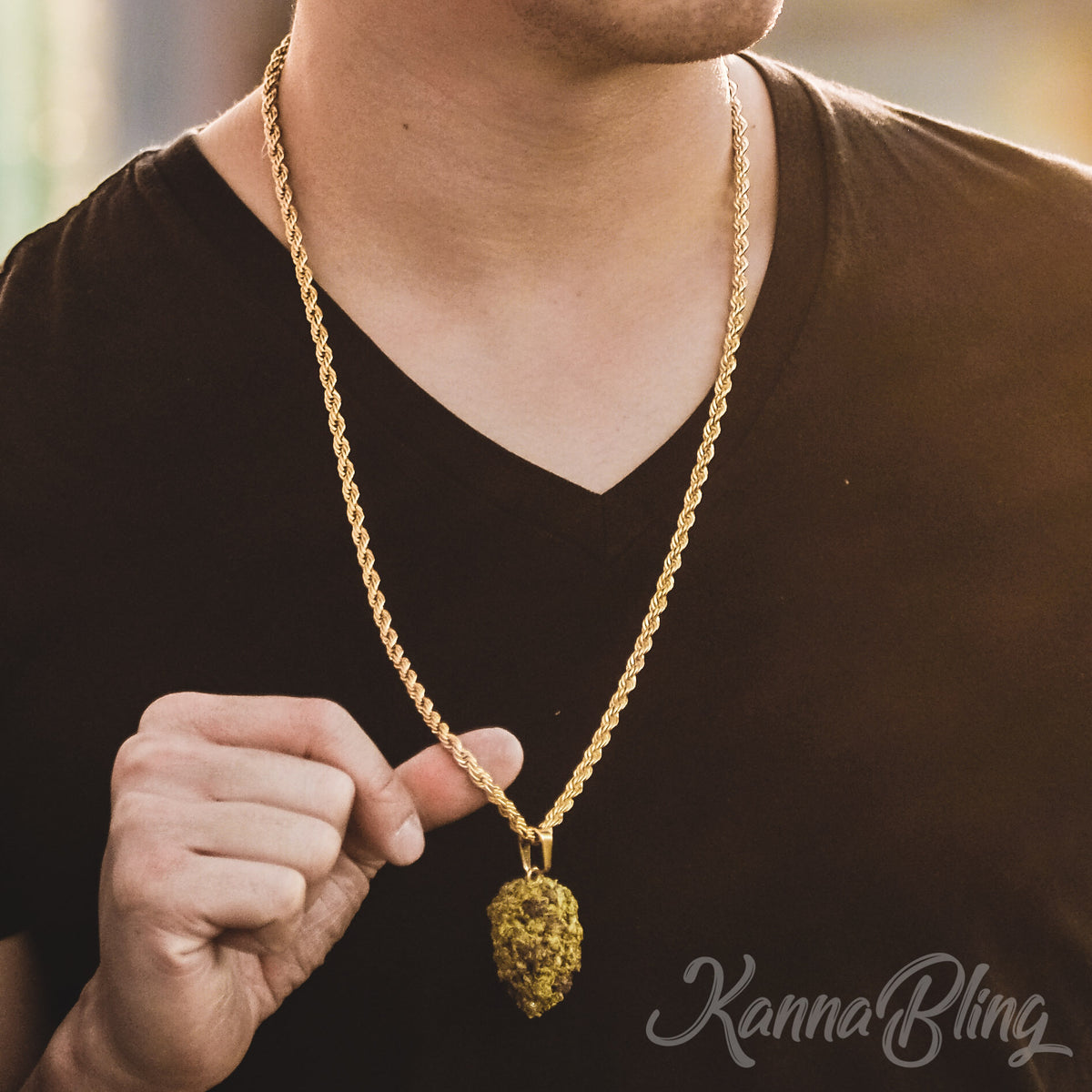 KannaBling - Clipper Lighter Holder Gold Rope Chain Necklace 30