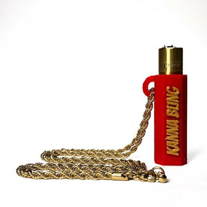 KannaBling - Clipper Lighter Holder Gold Rope Chain Necklace 30" (Red)
