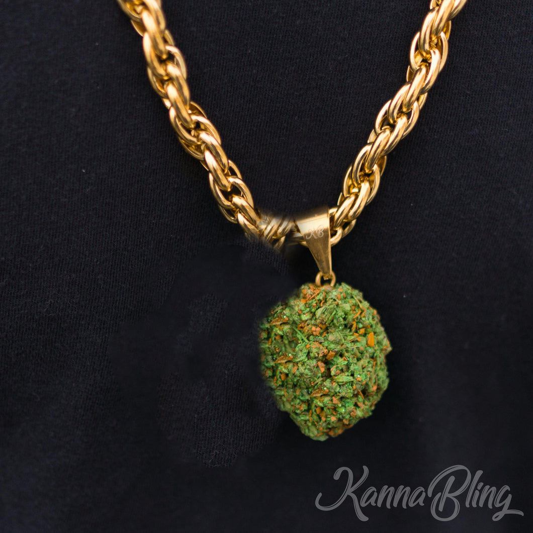 KannaBling - Gold Rope Chain Green Double Nug 10mm 28