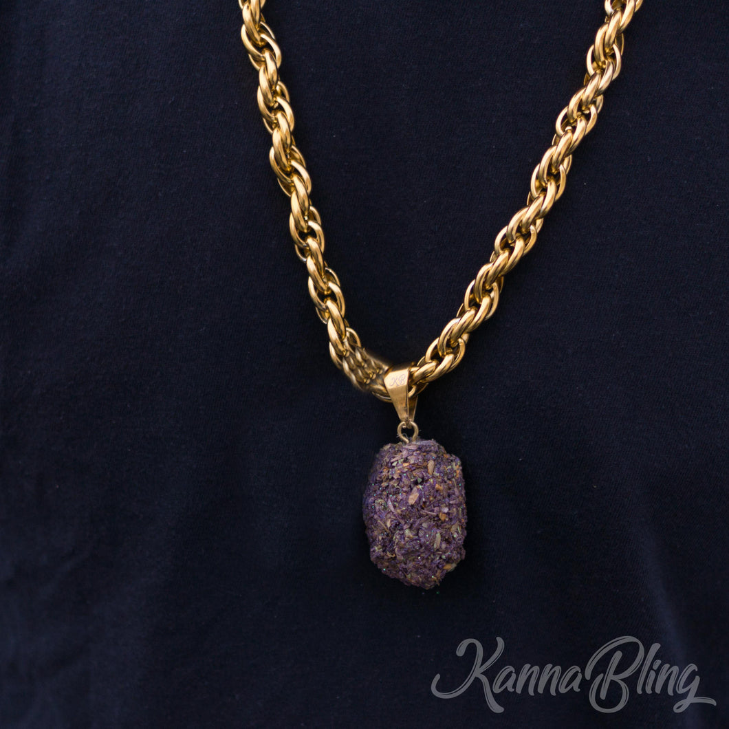 KannaBling - Gold Rope Chain Purple Single Nug 10mm 28