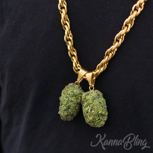 KannaBling - Gold Rope Chain Green Double Nug 10mm 28" (Men)